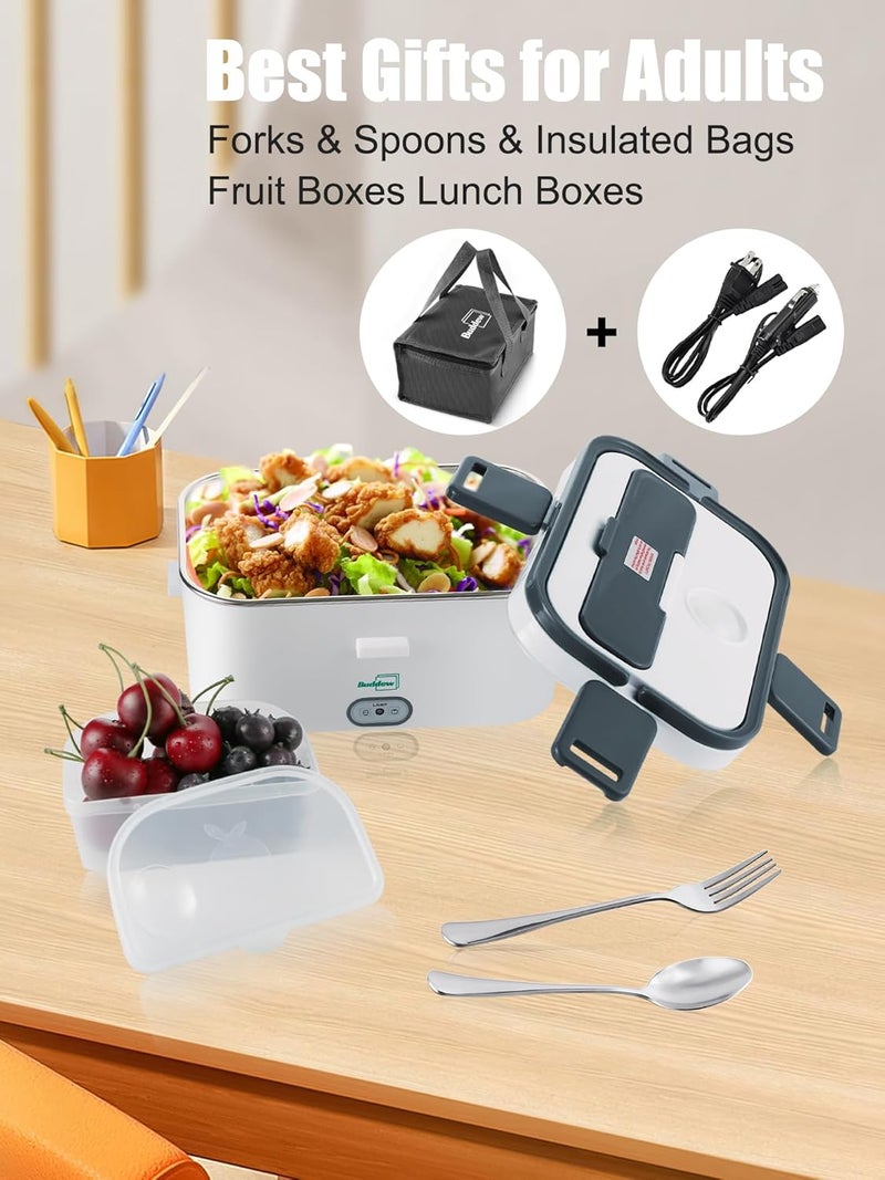 Buddew Electric Lunch Box for Adults, 80W Heated Lunch Box 1.8L Stainless Steel Portable Food Warmer,12/24/110V Lonchera Electrica Portatil for Travel & Work, Loncheras para Hombres de Trabajo(Gray) - Image 4